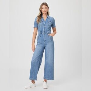 PAIGE $329 Harper Ankle Wide Leg Denim Jumpsuit